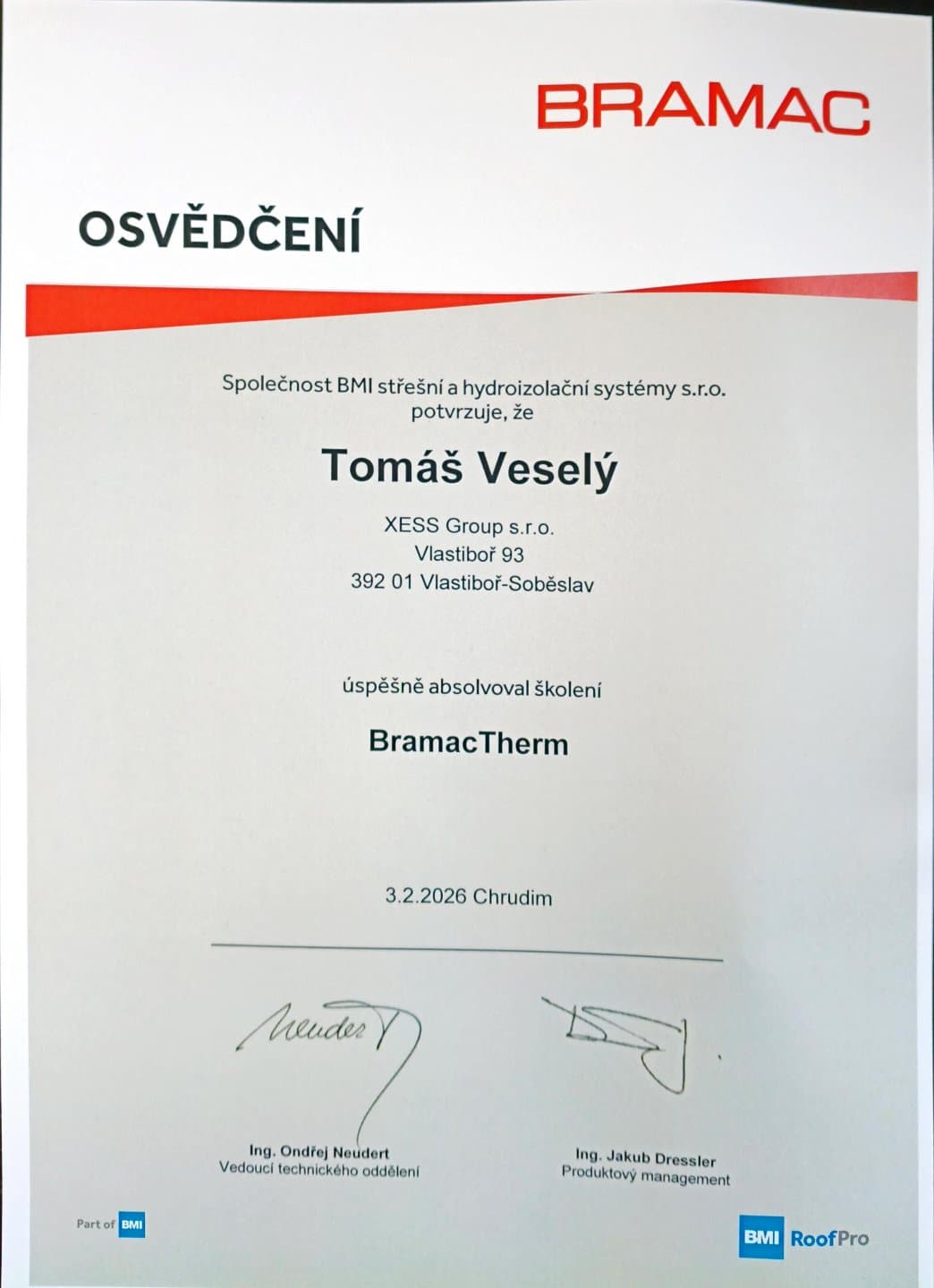 Realizace střechy od stavební firmy XESS Group