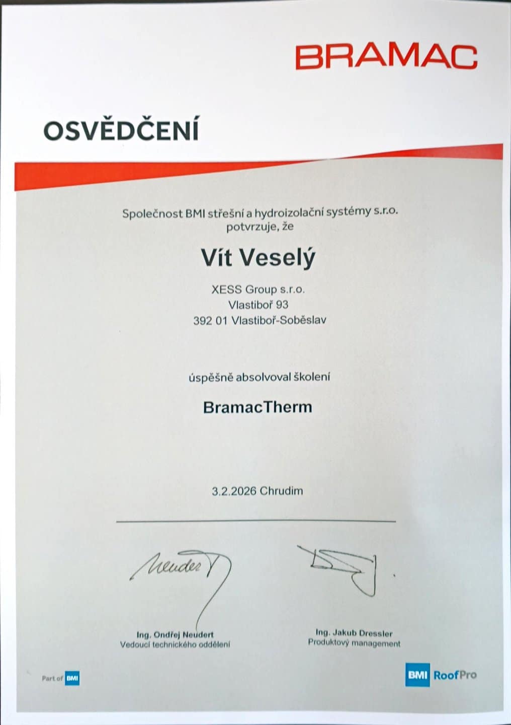 Realizace střechy od stavební firmy XESS Group